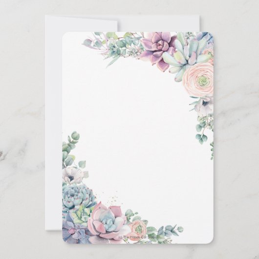 Elegante vetplanten Blush Bloemen Groen Bruiloft Kaart (Achterkant)