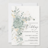 Elegante vetplanten gouden groen bruiloft kaart (Voorkant)