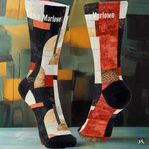 Elegante, vette, abstracte, rode en zwarte moderne sokken