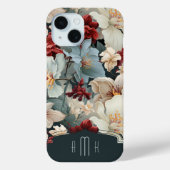 Elegante Vette Bloemen met Douane Monogram Case-Mate iPhone Case (Achterkant)