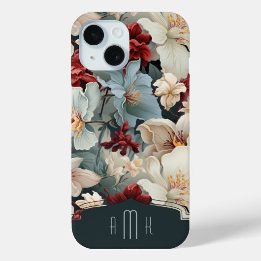 Elegante Vette Bloemen met Douane Monogram Case-Mate iPhone Case (Achterkant)