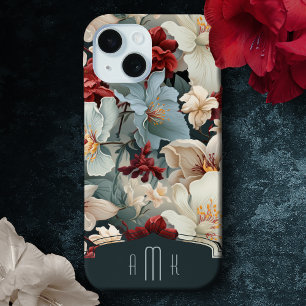 Elegante Vette Bloemen met Douane Monogram iPhone 15 Case