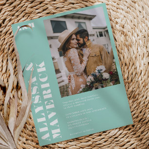 Elegante Vette eenvoudige turquoise blauwe foto br Kaart