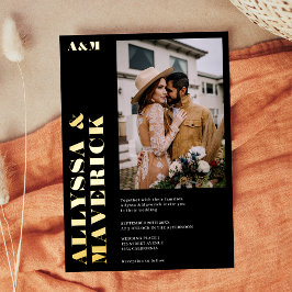 Elegante Vette eenvoudige zwarte foto bruiloft Folie Uitnodiging