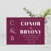 Elegante vette namen Monogram Bourgogne bruiloft Kaart (Staand voorkant)