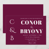 Elegante vette namen Monogram Bourgogne bruiloft Kaart (Voorkant / Achterkant)