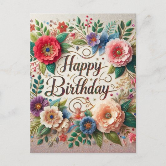 Elegante vibes floral Verjaardag briefkaart (Voorkant)