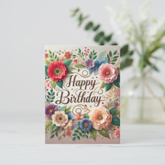 Elegante vibes floral Verjaardag briefkaart (Staand voorkant)