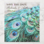 Elegante Vibrant Blauwgroen Peacock Feather Save t Wijn Etiket (Enkel label)