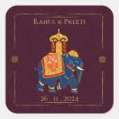 Elegante Vibrant Rood Goud Mandala Indiase bruilof Vierkante Sticker (Voorkant)