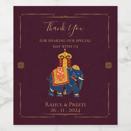 Elegante Vibrant Rood Goud Mandala Indiase bruilof Wijn Etiket (Enkel label)