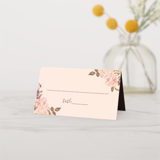 Elegante Victoria Blush Waterverf Floral Wedding Plaatskaartje (Voorkant)