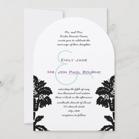 Elegante Victoriaans Black Damask Wedding Kaart (Voorkant)