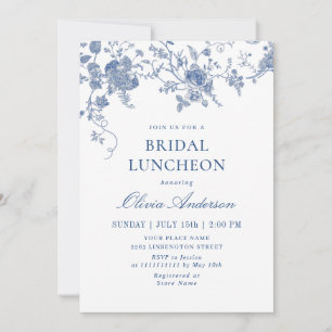 Elegante Victoriaans Blauwe Bloemen BRIDAL LUNCHEO Kaart