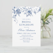 Elegante Victoriaans Blauwe Bloemen BRIDAL LUNCHEO Kaart (Staand voorkant)