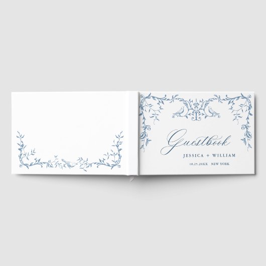 Elegante Victoriaans  Blauwe Bloemen bruiloft Gastenboek (Volledig)