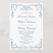 Elegante Victoriaans  Blauwe Bloemen bruiloft Programmakaart (Voorkant)