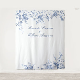 Elegante Victoriaans Blauwe Bloemen Huwelijk Achte Wandkleed