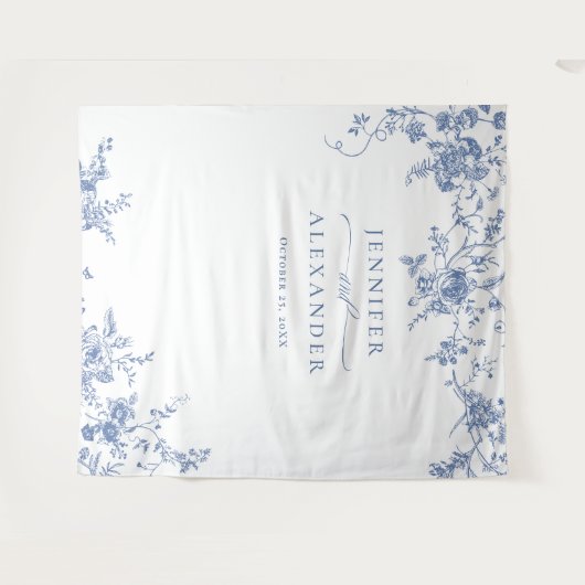 Elegante Victoriaans Blauwe Bloemen Huwelijk Achte Wandkleed (Voorkant (horizontaal))