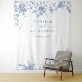 Elegante Victoriaans Blauwe Bloemen Huwelijk Achte Wandkleed (In situ)