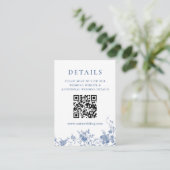 Elegante Victoriaans Blauwe Bloemen QR code Detail Informatiekaartje (Staand voorkant)