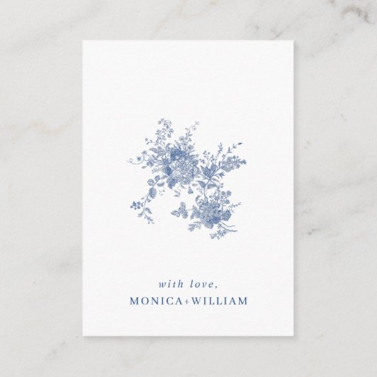 Elegante Victoriaans Blauwe Bloemen QR code Detail Informatiekaartje (Achterkant)