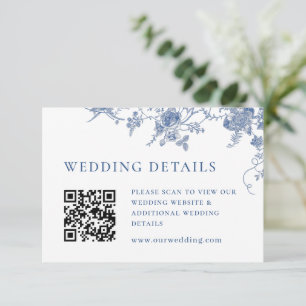 Elegante Victoriaans Blauwe Bloemen QR code Detail Informatiekaartje