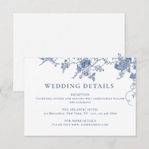 Elegante Victoriaans Blauwe Bloemen Trouwdetails Informatiekaartje