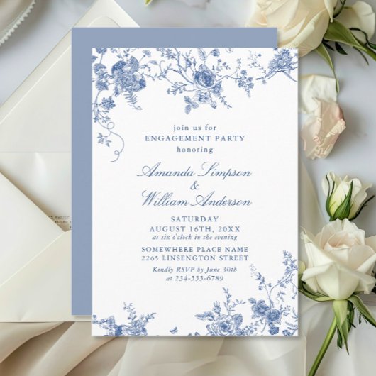 Elegante Victoriaans Blauwe Bloemen VERLOVINGSFEES Kaart