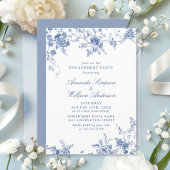 Elegante Victoriaans Blauwe Bloemen VERLOVINGSFEES Kaart