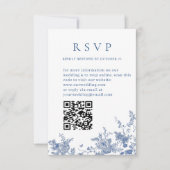 Elegante Victoriaans Blauwe Bloemen Wedding QR-cod RSVP Kaartje (Voorkant)