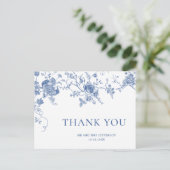 Elegante Victoriaans Blauwe Franse Bloemen Dank u Briefkaart (Staand voorkant)