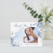 Elegante Victoriaans Blauwe Franse Bloemen Dank u Briefkaart (Staand voorkant)