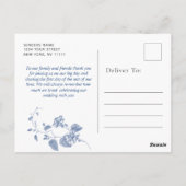 Elegante Victoriaans Blauwe Franse Bloemen Dank u Briefkaart (Achterkant)