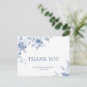 Elegante Victoriaans Blauwe Franse Bloemen Dank u Briefkaart (Staand voorkant)