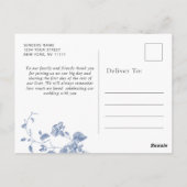 Elegante Victoriaans Blauwe Franse Bloemen Dank u Briefkaart (Achterkant)