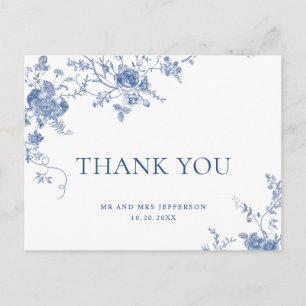 Elegante Victoriaans Blauwe Franse Bloemen Dank u Briefkaart