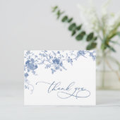Elegante Victoriaans Blauwe Franse Bloemen Dank u Briefkaart (Staand voorkant)
