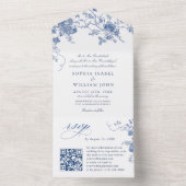Elegante Victoriaans Blauwe Franse Bloemen Huwelij All In One Uitnodiging (Binnen)