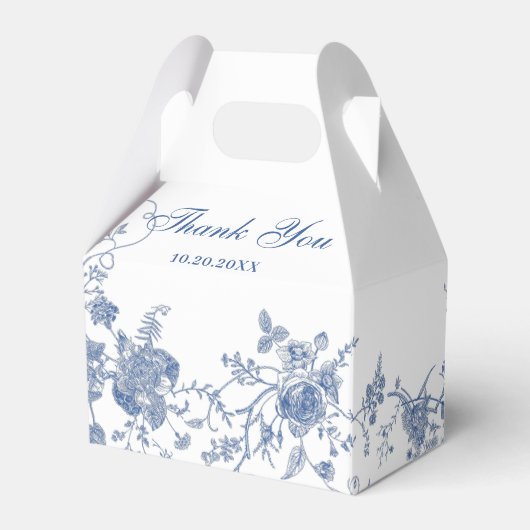 Elegante Victoriaans Blauwe Franse Bloemen Huwelij Bedankdoosjes (Achterkant)