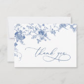 Elegante Victoriaans Blauwe Franse Bloemen Huwelij Bedankkaart (Voorkant)
