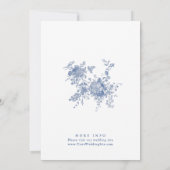 Elegante Victoriaans Blauwe Franse Bloemen Huwelij Kaart (Achterkant)