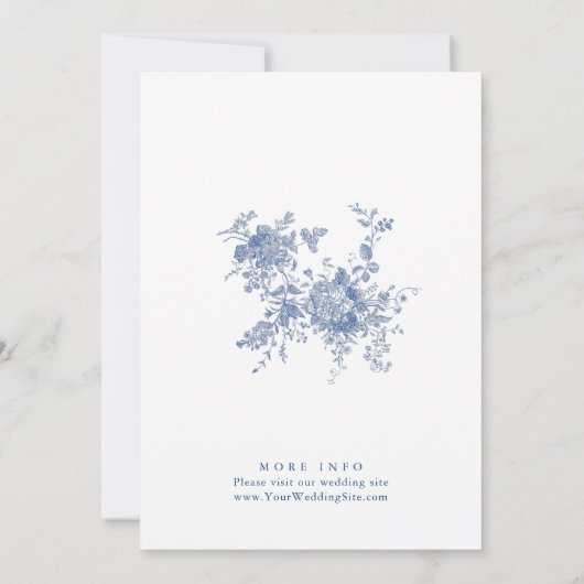 Elegante Victoriaans Blauwe Franse Bloemen Huwelij Kaart (Achterkant)