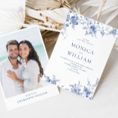 Elegante Victoriaans Blauwe Franse Bloemen Huwelij Kaart