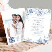 Elegante Victoriaans Blauwe Franse Bloemen Huwelij Kaart