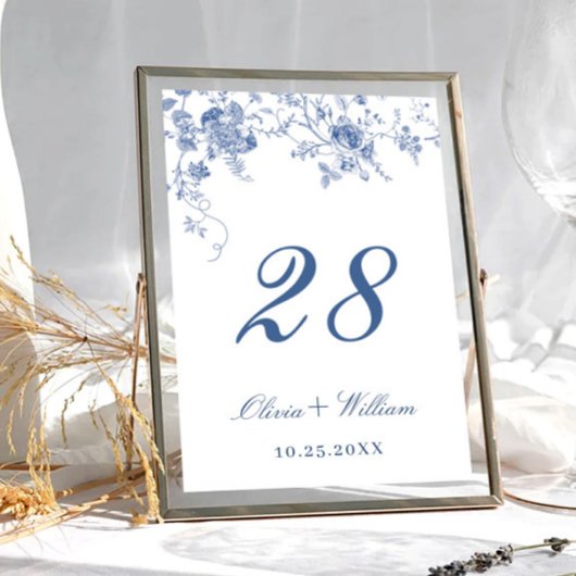 Elegante Victoriaans Blauwe Franse Bloemen Huwelij Kaart