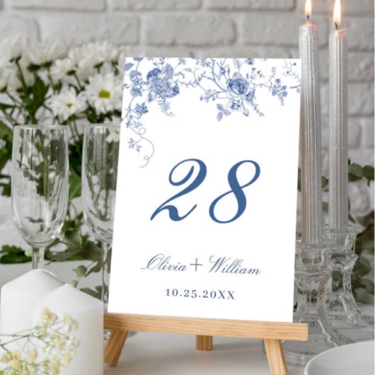 Elegante Victoriaans Blauwe Franse Bloemen Huwelij Kaart