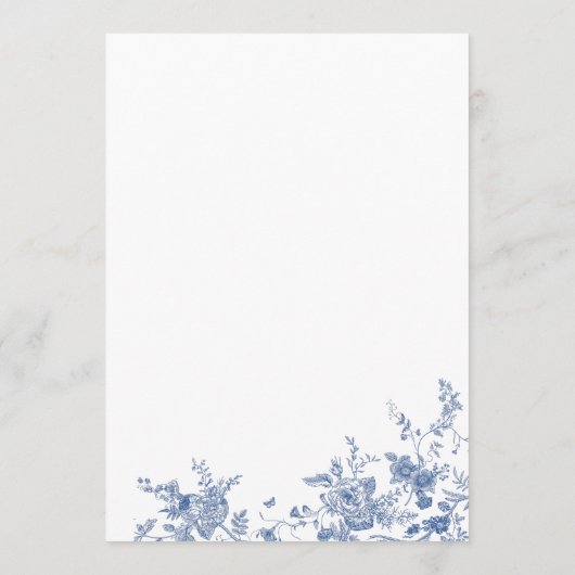 Elegante Victoriaans Blauwe Franse Bloemen Huwelij Menu (Achterkant)