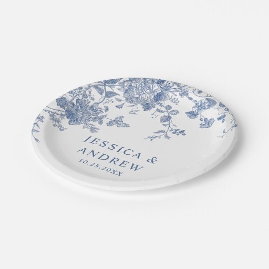 Elegante Victoriaans Blauwe Franse Bloemen Huwelij Papieren Bordje (Gekanteld)