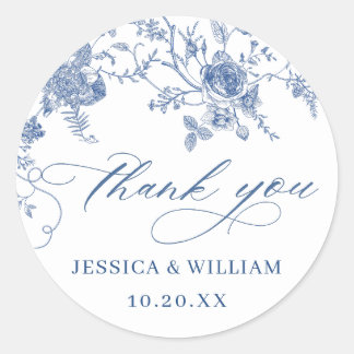 Elegante Victoriaans Blauwe Franse Bloemen Huwelij Ronde Sticker
